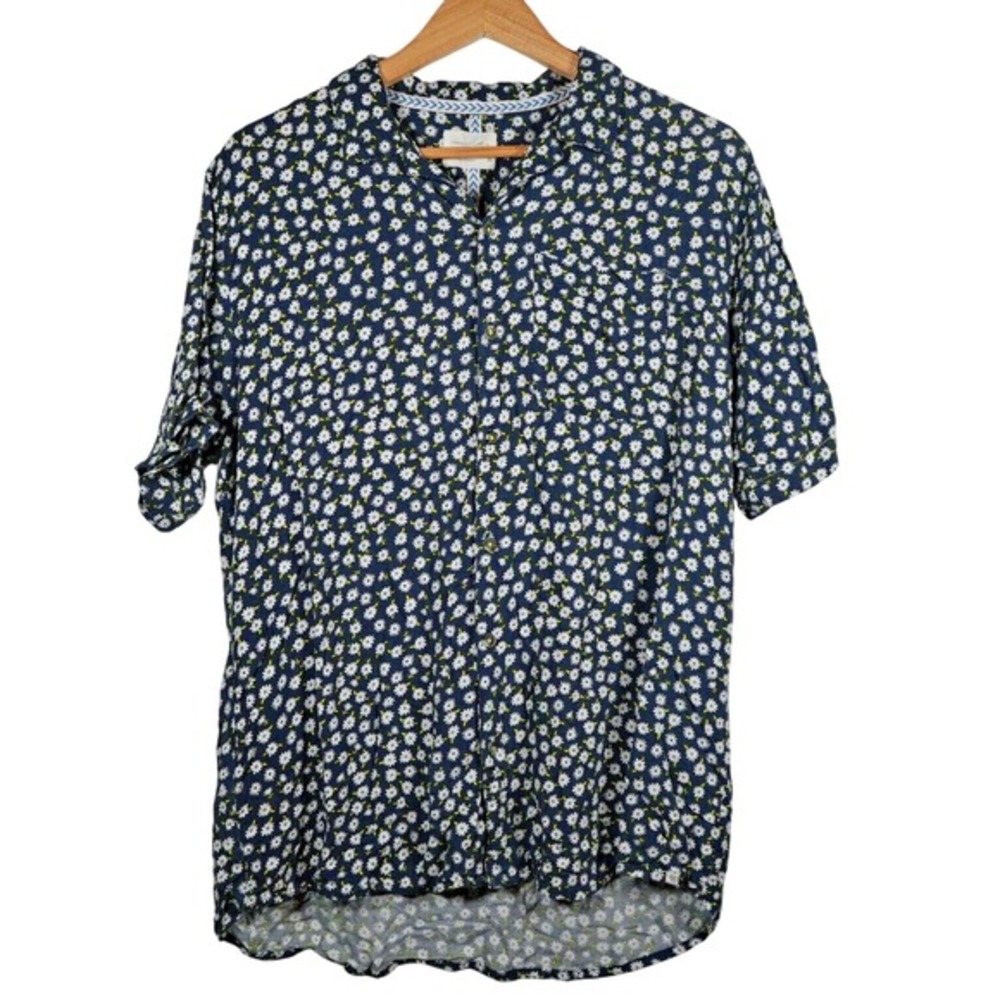 Sovereign‎ Code Button Down Mens XL Navy Daisy Floral Short Sleeve Rayon Shirt